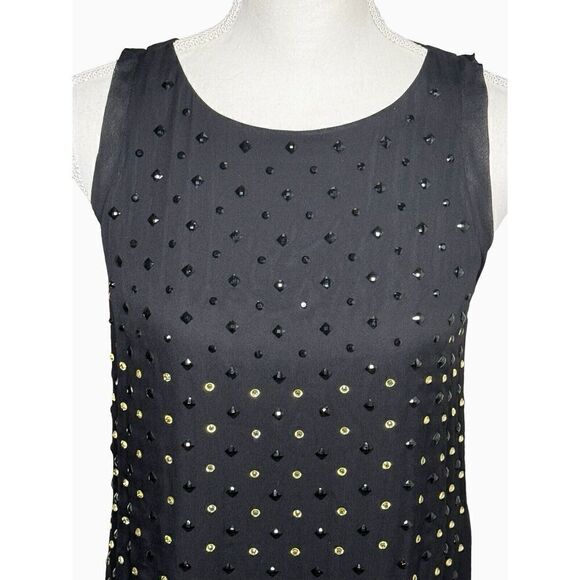 Diane von Furstenberg Ella Silk Mini Dress Size 6 Faceted Crystals Chiffon Black - Picture 3 of 11